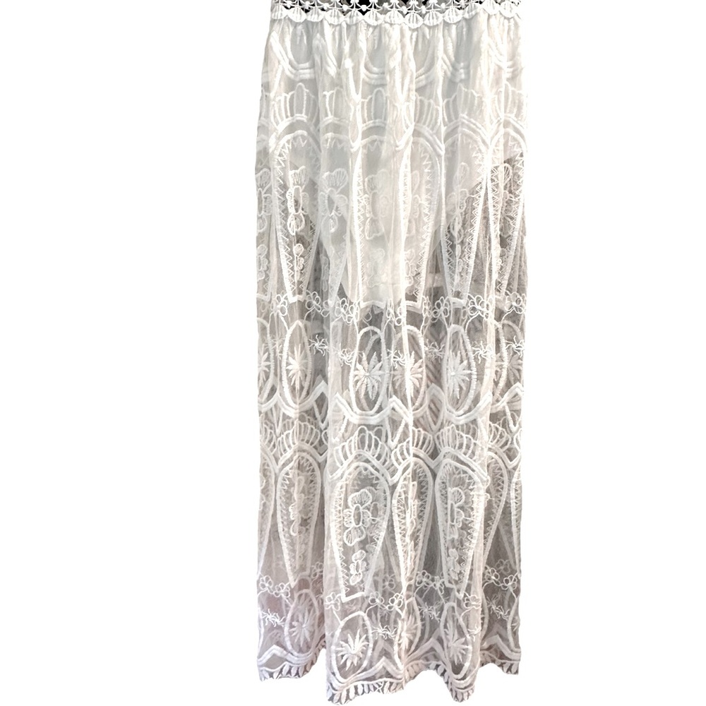 Lace White Maxi Deep V Neck Bodysuit Lace Dress S - Picture 5 of 11